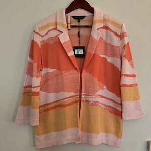 Ming Wang 3/4 Sleeve Knit Hook Eye Closure Orange Textured Cardigan Blazer SZ L